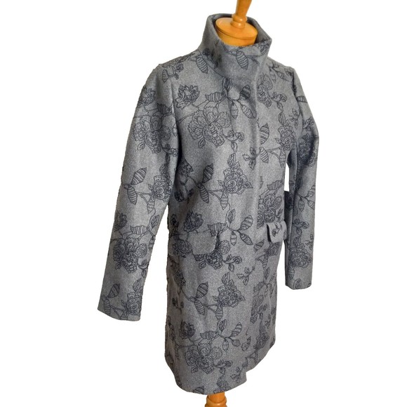 Time and Tru Coat Women Gray Floral Faux Wool Funnel Neck Size Small 4-6 NWT - Picture 3 of 4